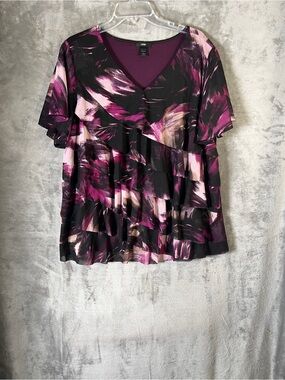 Leebe Women's V-Neck Ruffle Tiered Blouse - Plum, Black, Pink
